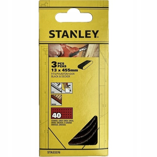 3 płócienne taśmy szlifierskie 455x13mm, gradacja 40, Stanley [STA33376-XJ]