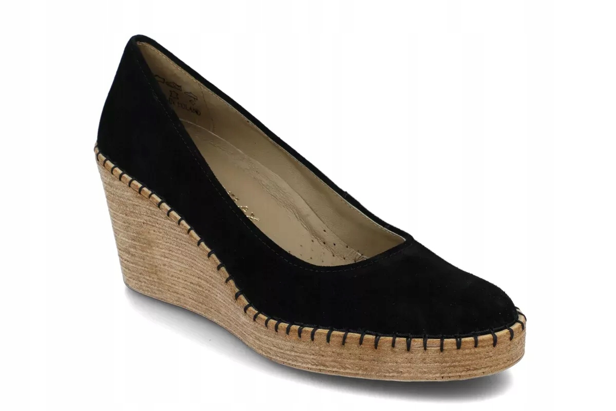 Czółenka na koturnie Ryłko 5Y200 czarne skórzane na koturnie wsuwane r. 40