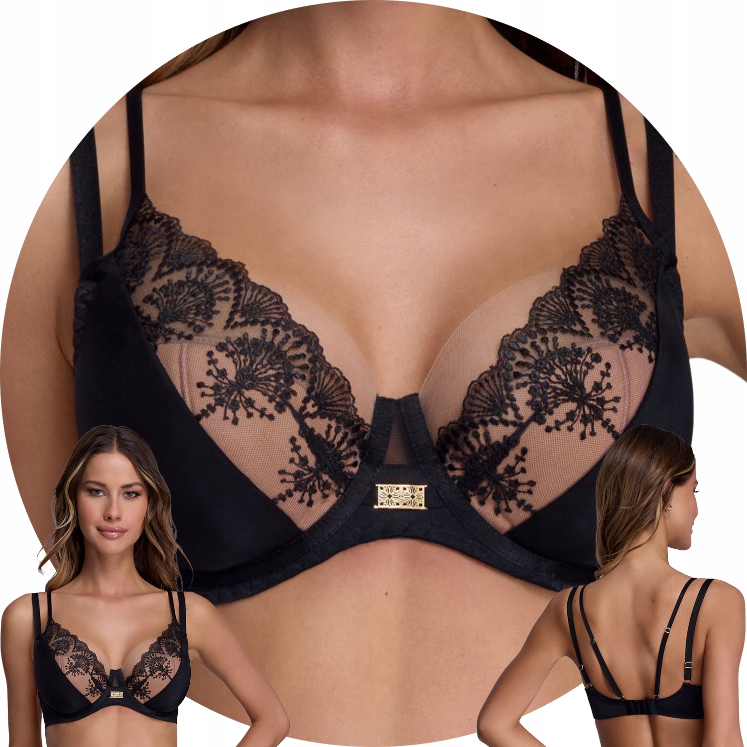 Ava 2198 černá krajka tyl Polovyztužená podprsenka 65F Semi Soft