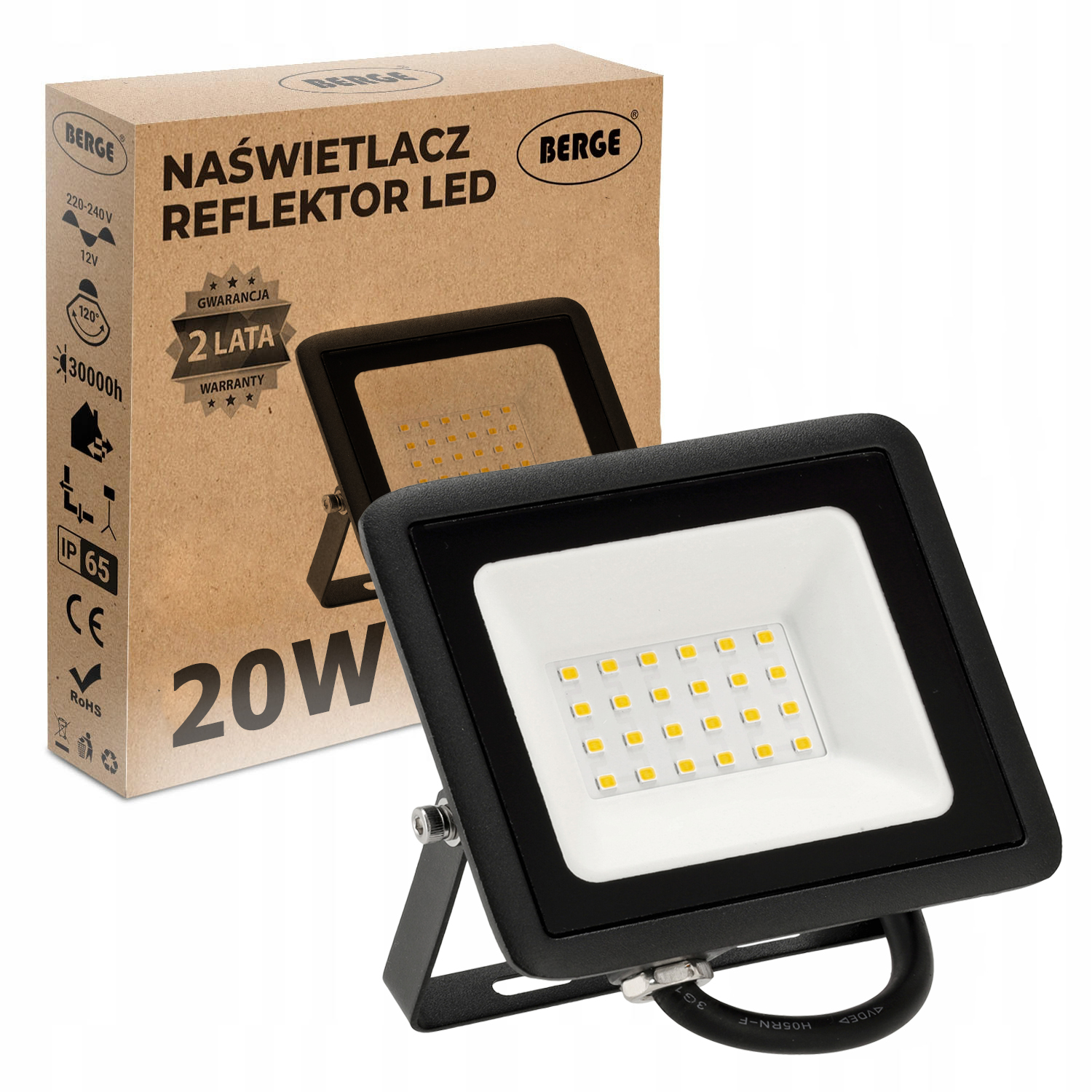 Halogen Naświetlacz LED 20W = 120W IP65 Premium