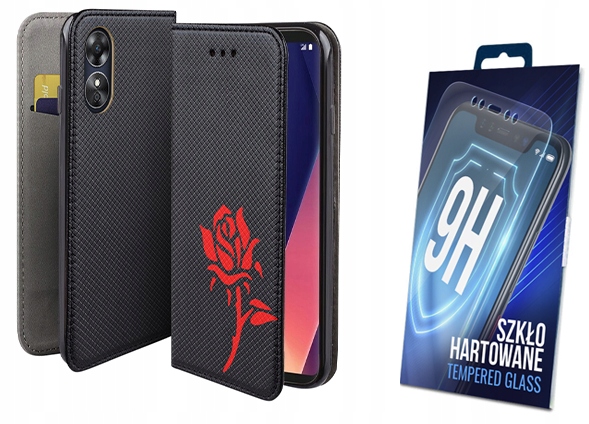 

Etui Book Case Magnet Do Oppo A17 Róża Szkło 9H