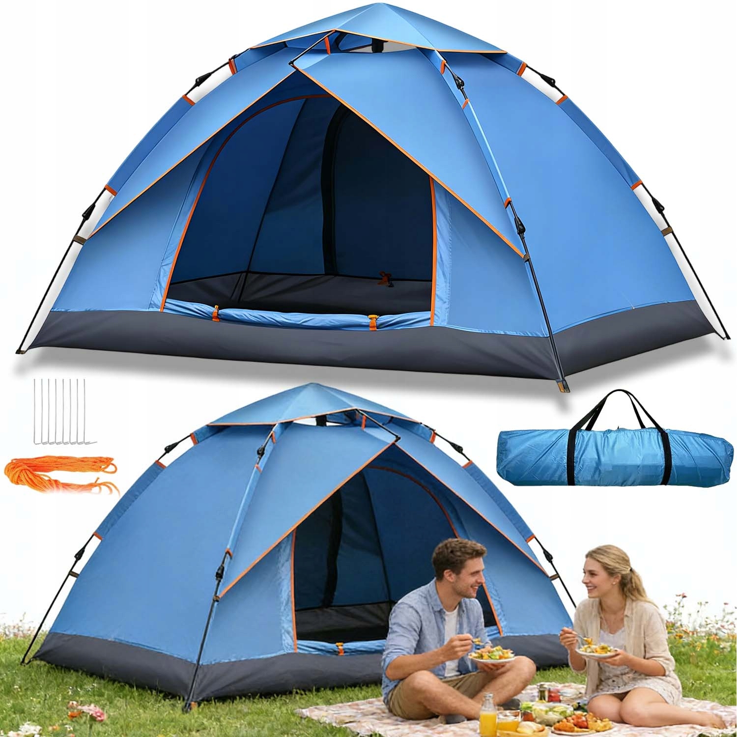 Namiot Kempingowy Automatyczny Dla 3-4 Osób Z Podwójnymi Drzwiami