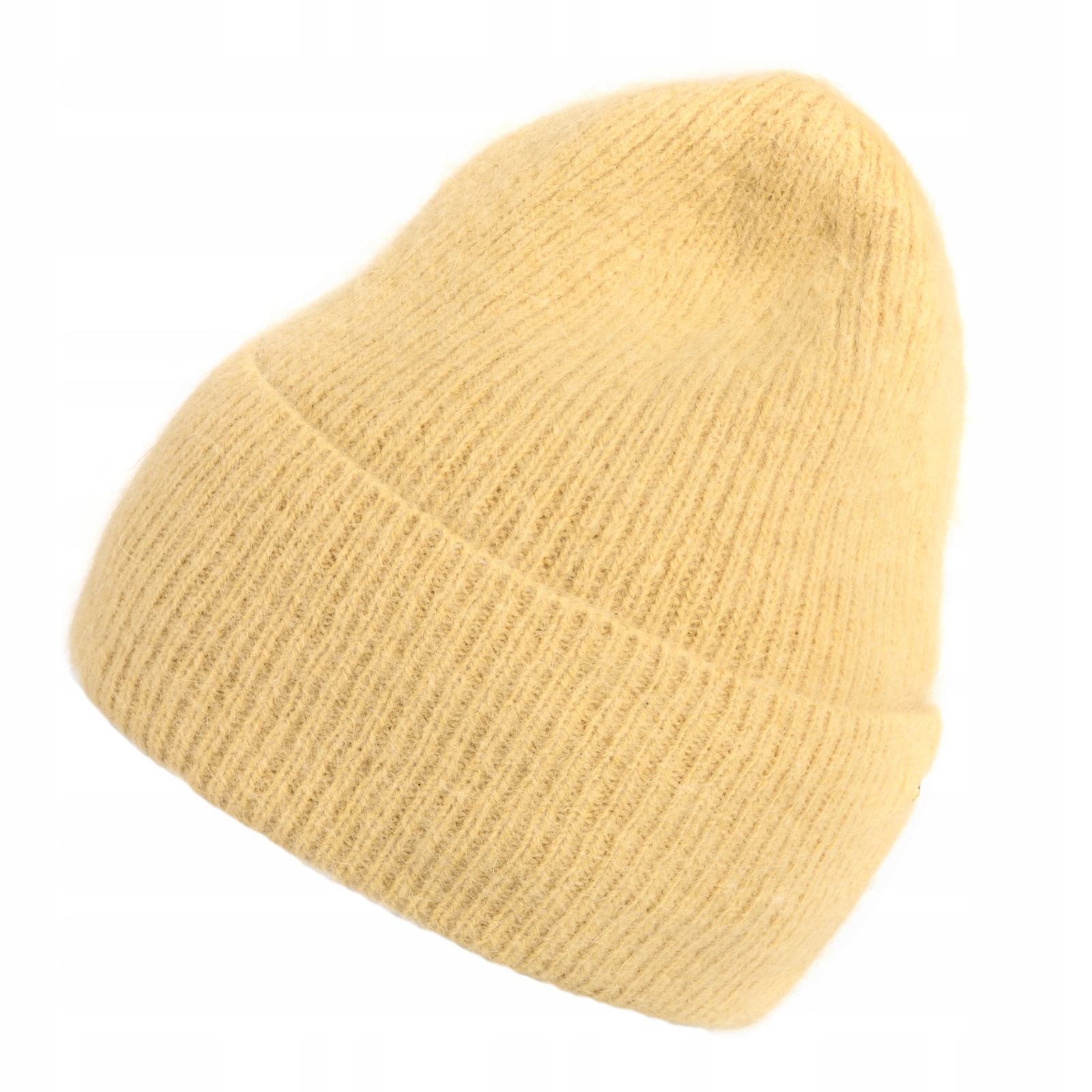 Lehká čepice čepice s ohybem vlněná čepice angora Loman žlutá VelvetIII Polska