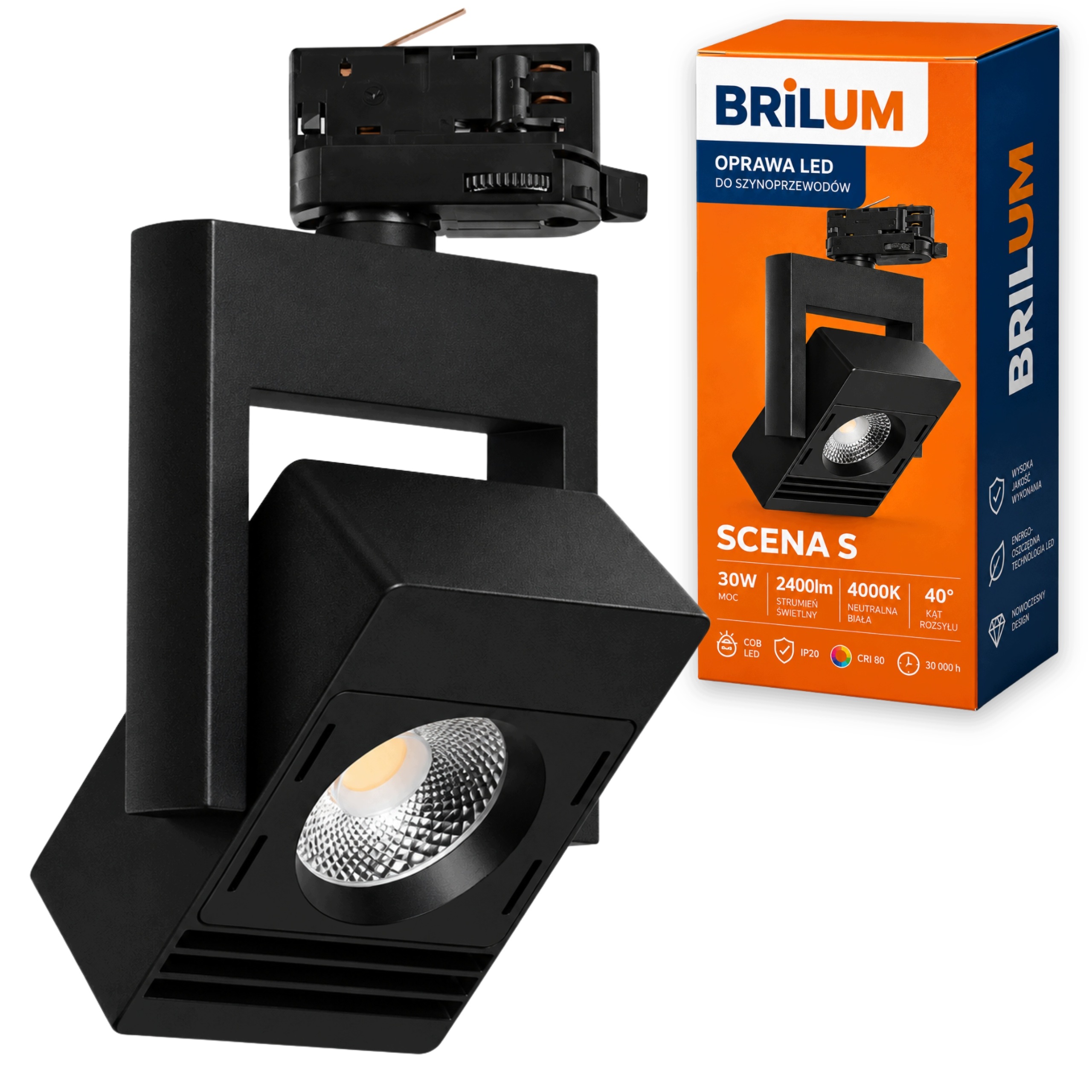 Brilum Led kolejnicový reflektor Scena S 30W 2400lm 4000K 40° Černý