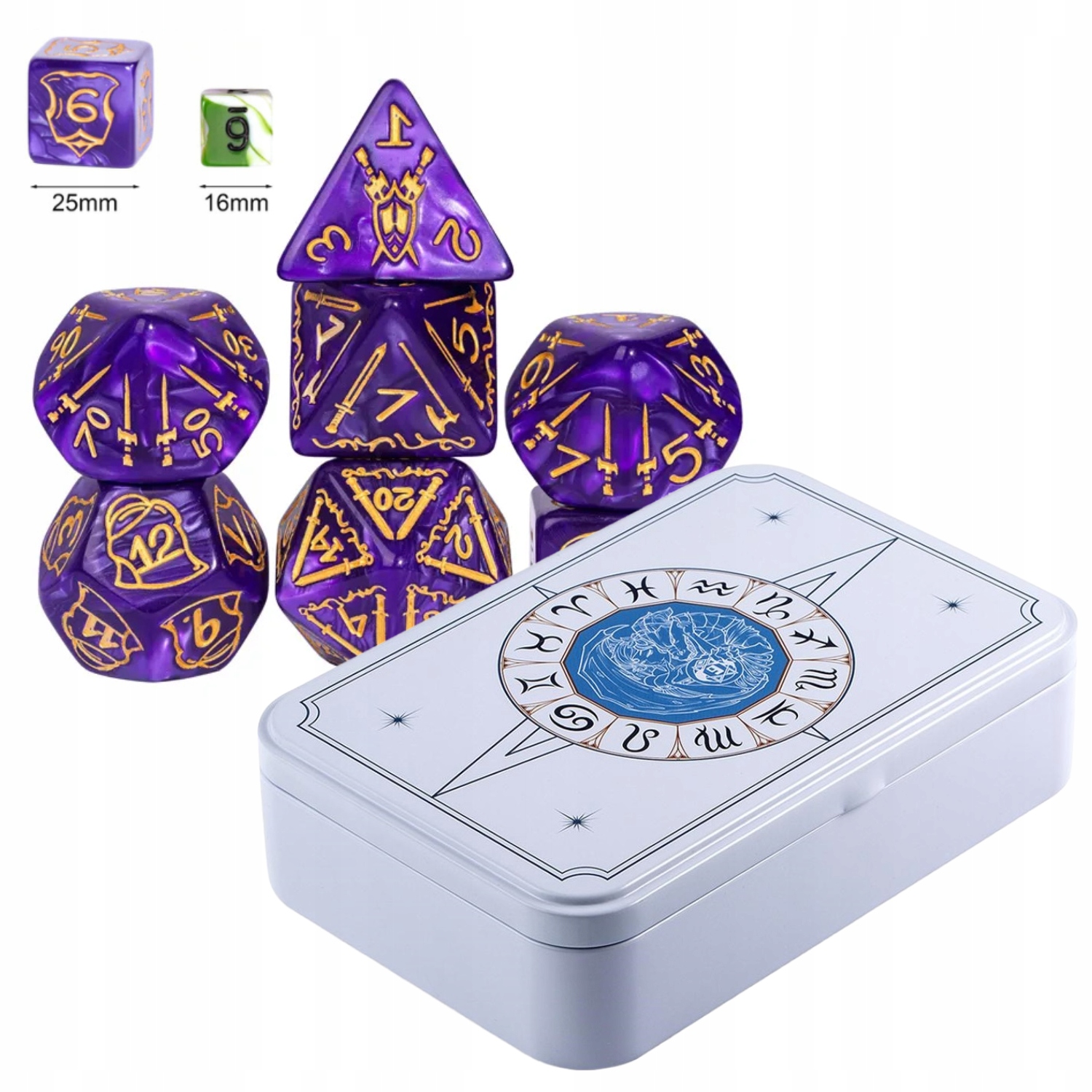 Wojownik Podziemi Zestaw 7 Epoksydowych Kostek Rpg Metalowe Etui