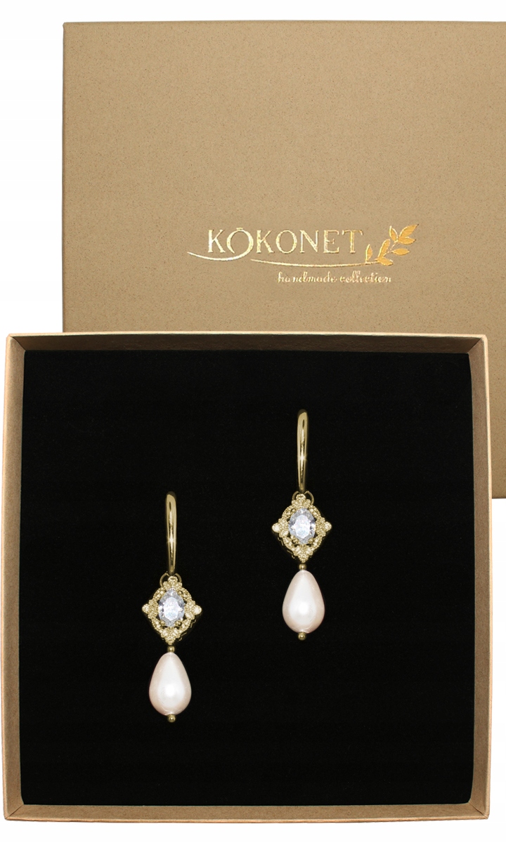 Zlaté náušnice ve stylu Old Money, lehké perleťové slzy, křišťály, Kvalita