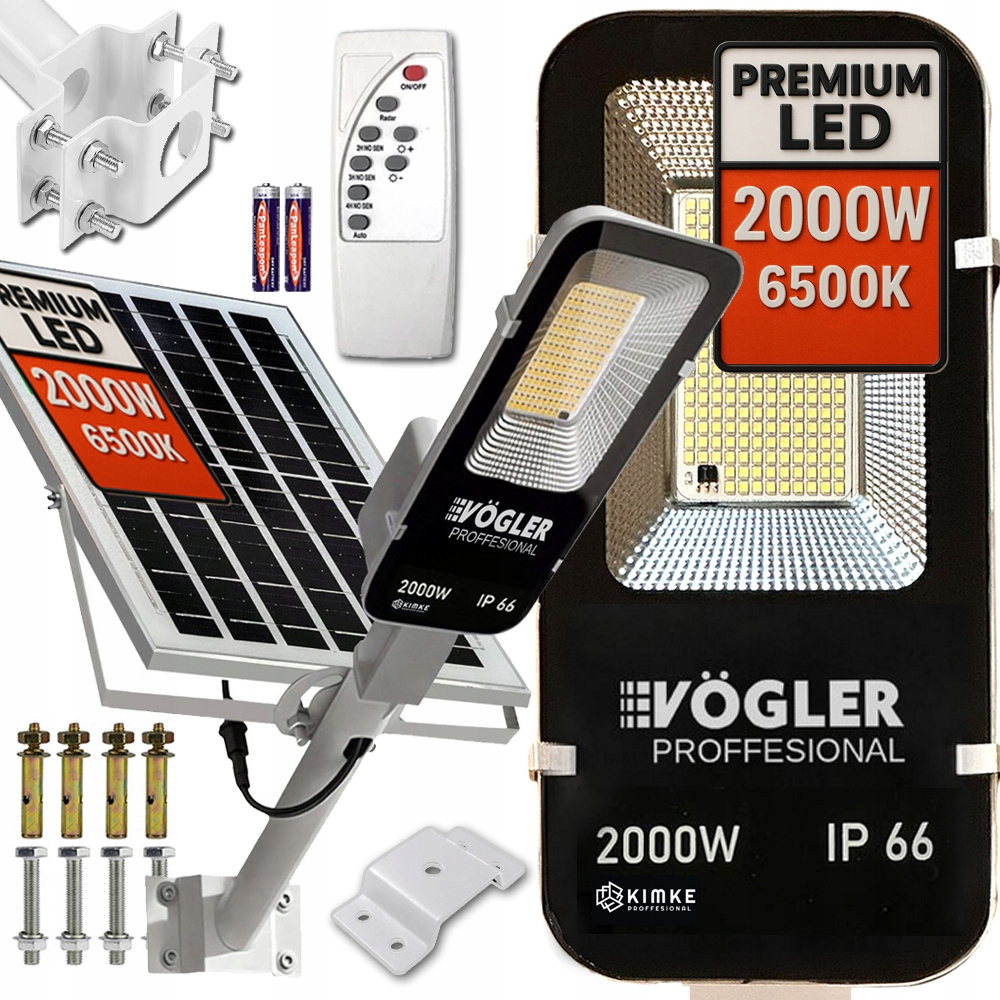 Lampa Solarna 2000W uliczna Czujnik Ruchu Zmierzchu Mocna Uchwyt Montaż