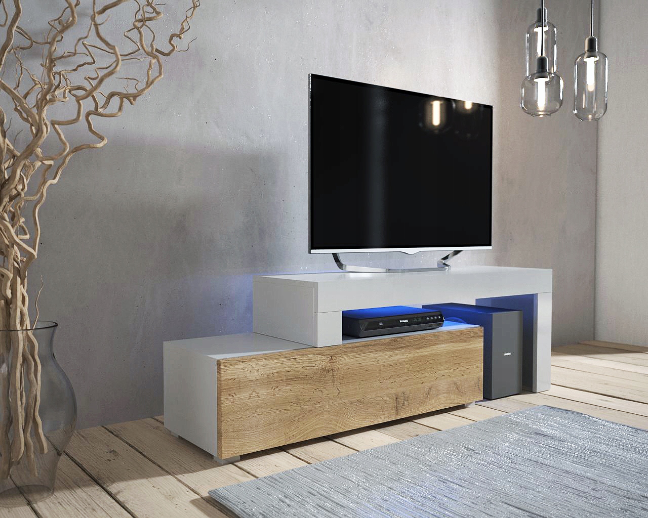 Komoda Szafka RTV ROZSUWANA 108-200 dąb wotan LED Marka Fargo