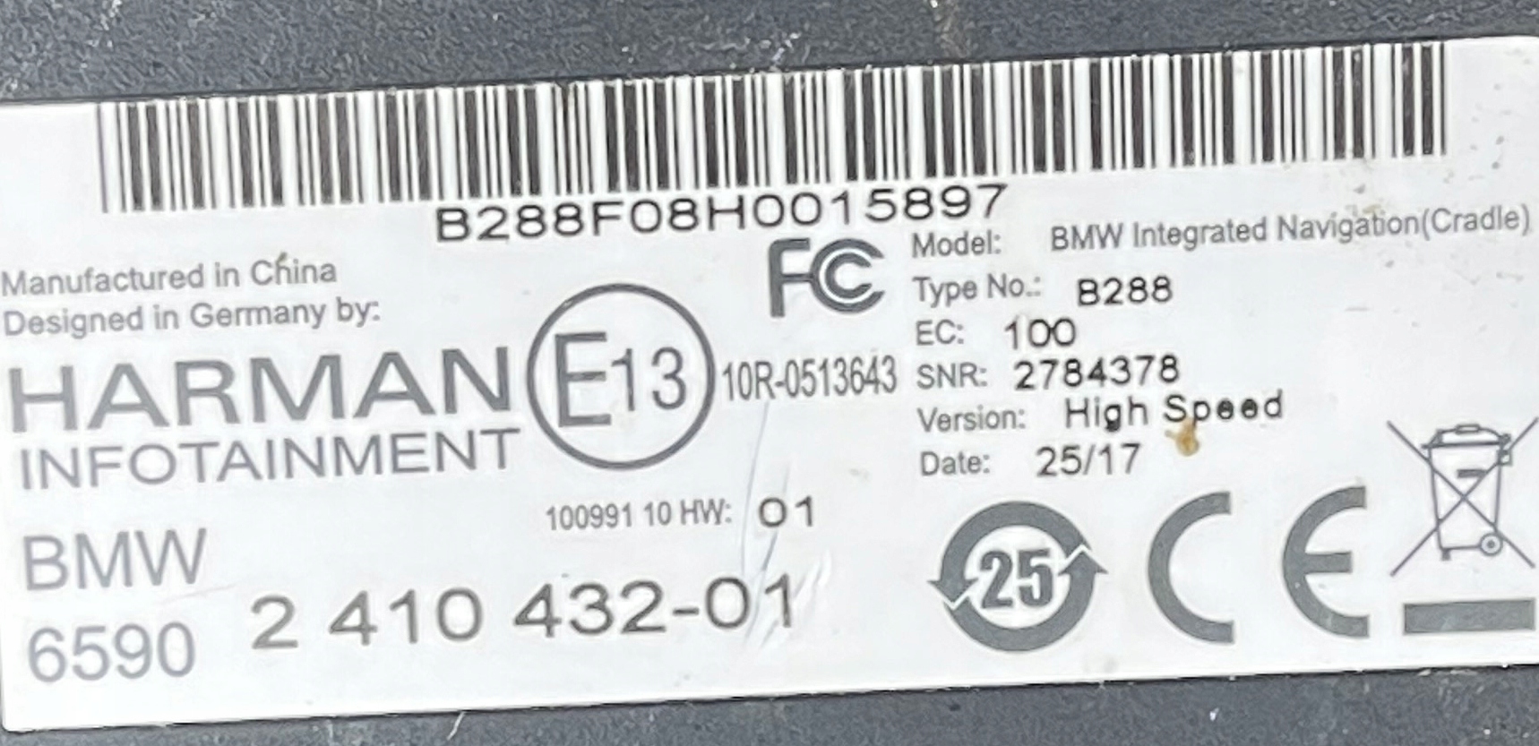 BMW F20 Module Navigation NAVIBOX B288 2410432