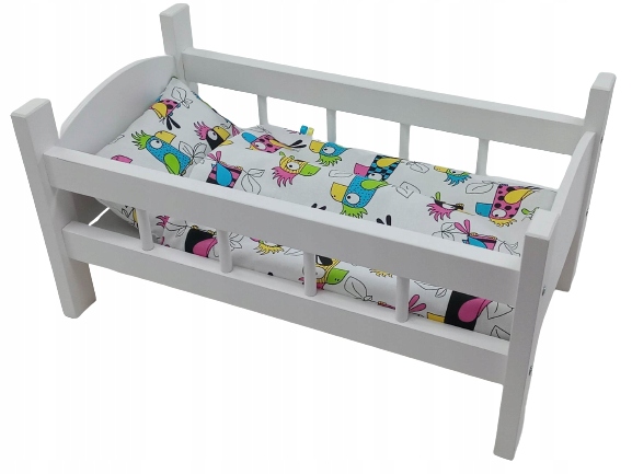 ŁÓŻECZKO DREWNIANE BIAŁE dla lalek +POŚCIEL