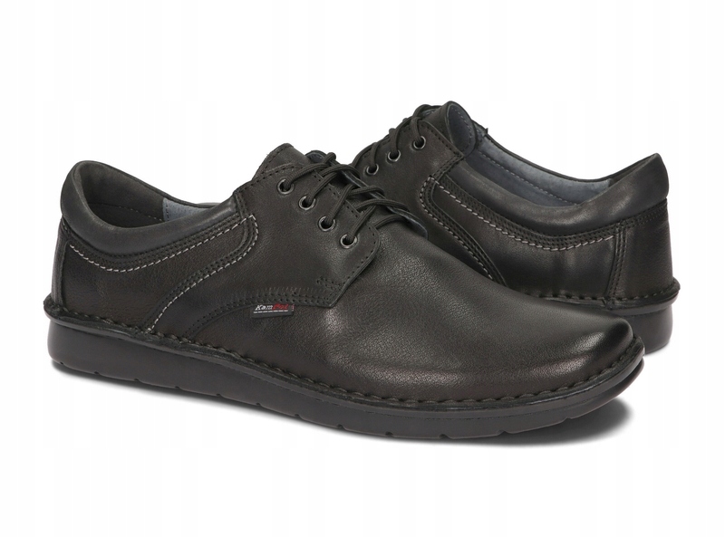 BUTY MĘSKIE SKÓRZANE TĘGIE SZYTE 011 CZARNY 44 Model PÓŁBUTY