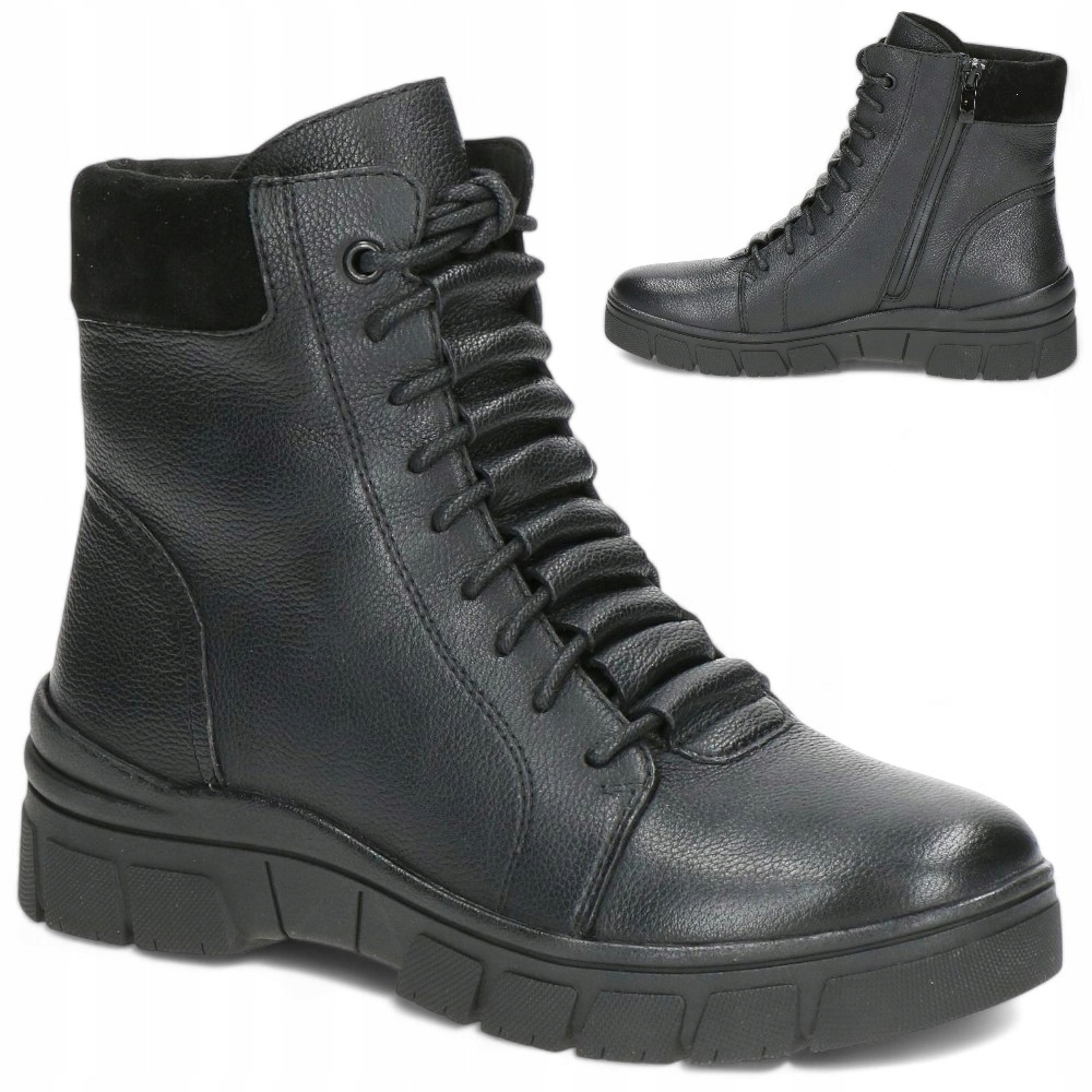 Dámské Kotníkové Boty 38 Kožené na platformě se zipem, zateplené Caprice, černé