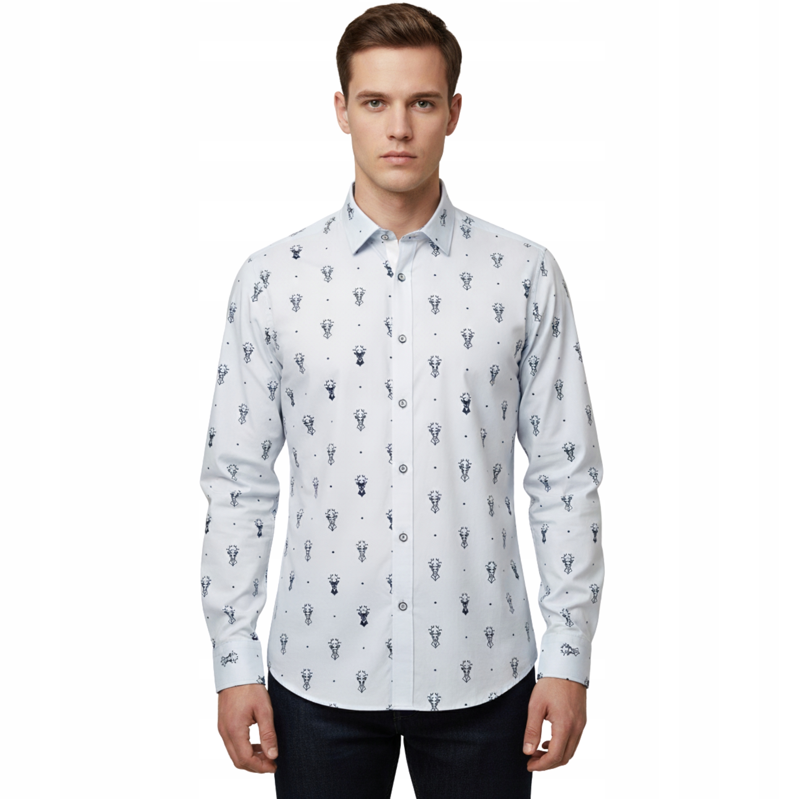 Pánská košile na Vánoce Slim Fit s motivem soba L 41/42 s dlouhým rukávem