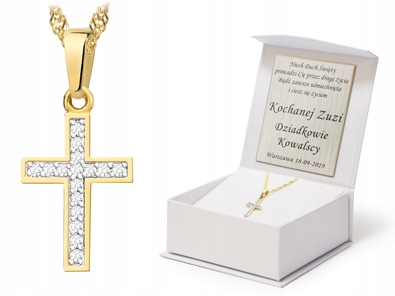 Zlatý Kříž S Briliantem Na Řetízku 585 Gravírování