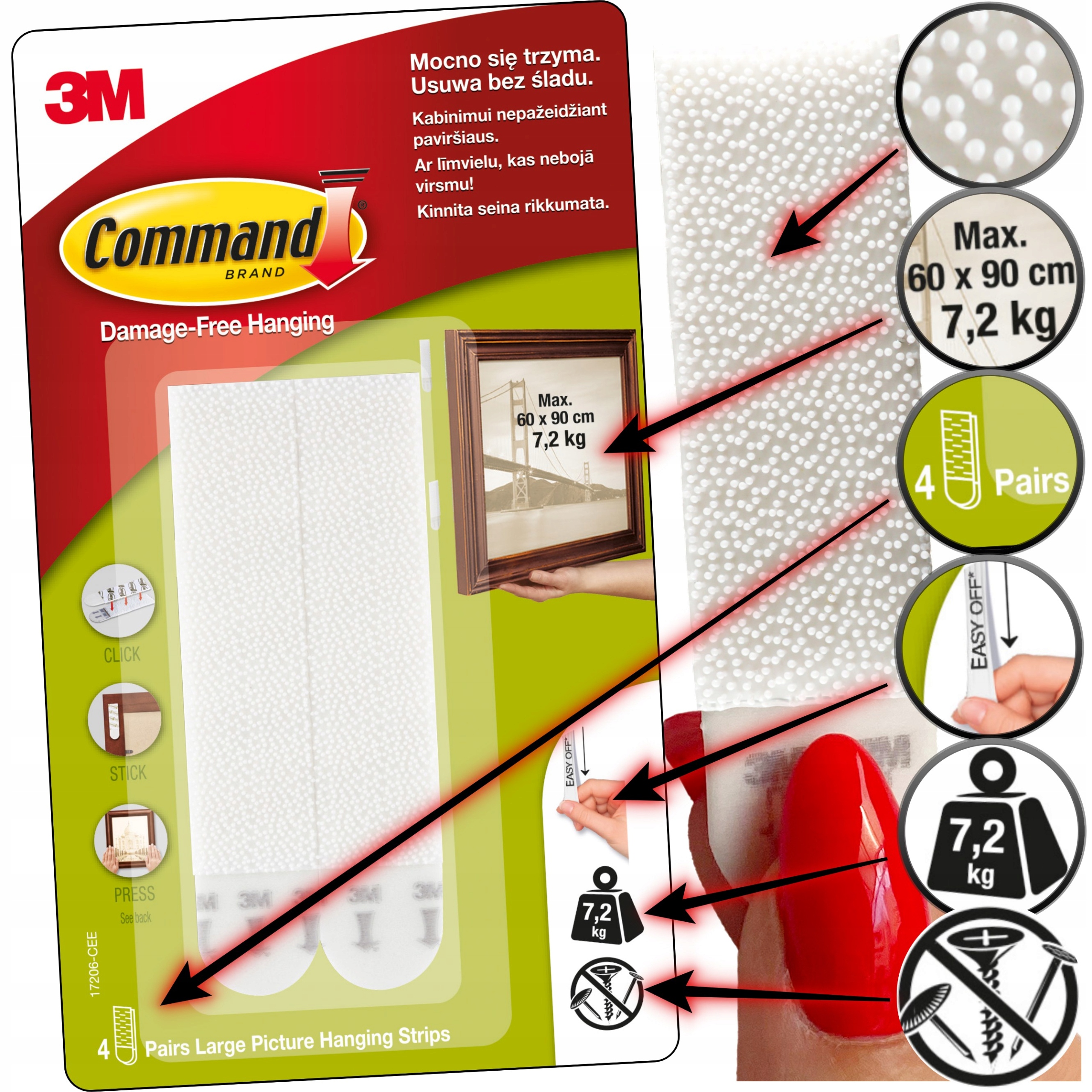 COMMAND 3M RZEPY RAMEK DUŻE 4KPL=8SZT 7,2Kg 17206 Stan opakowania oryginalne