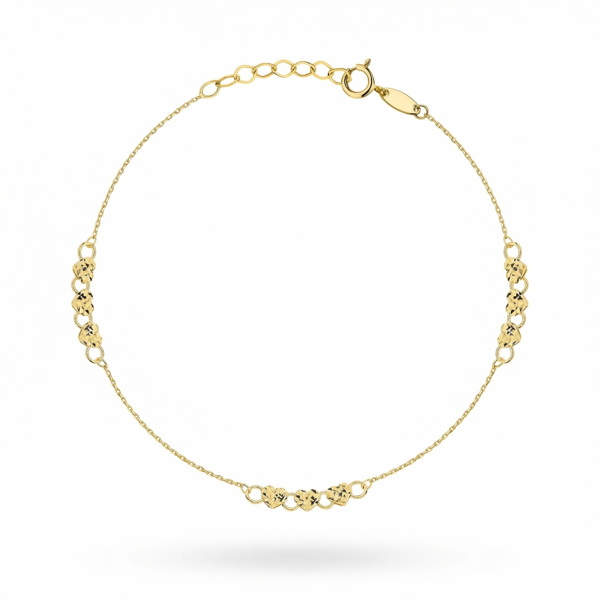 Dámský náramek 585 s hladkými srdíčky, diamantový, elegantní, 1.77 g
