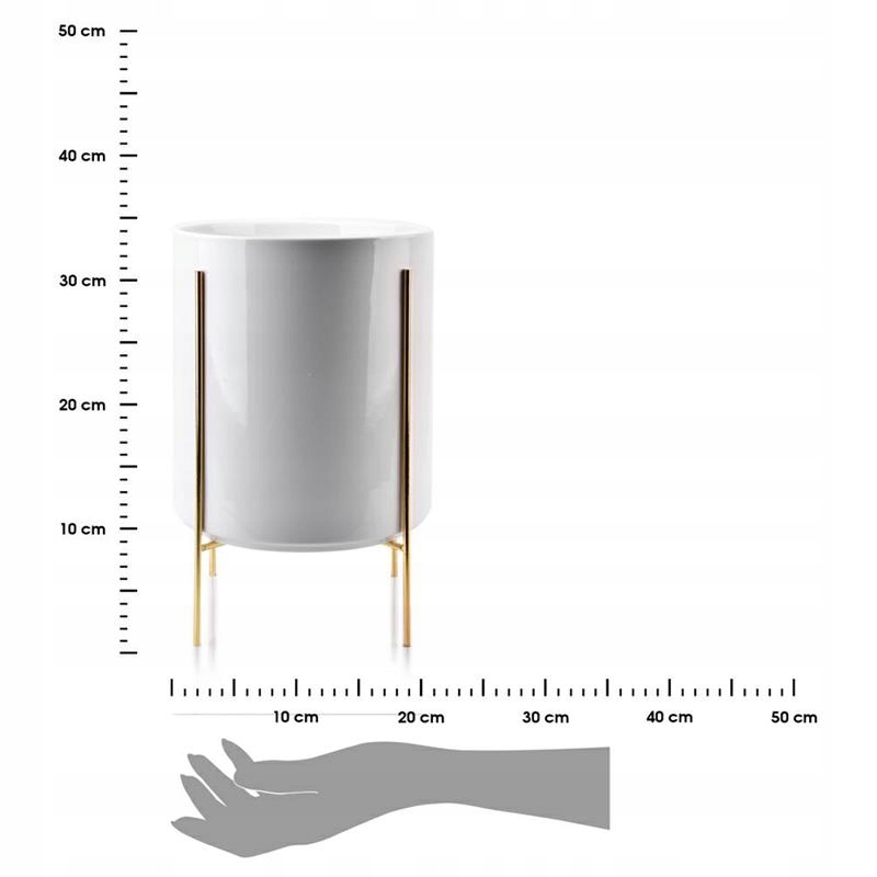 Donica osłonka na stojaku biała kwietnik ceramika Kolor biały