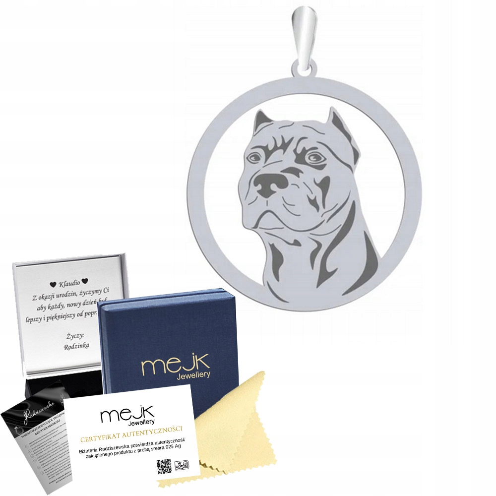 Stříbrný přívěsek Pitbull 925 Dárek Žena Šperky Gravírování Bonus