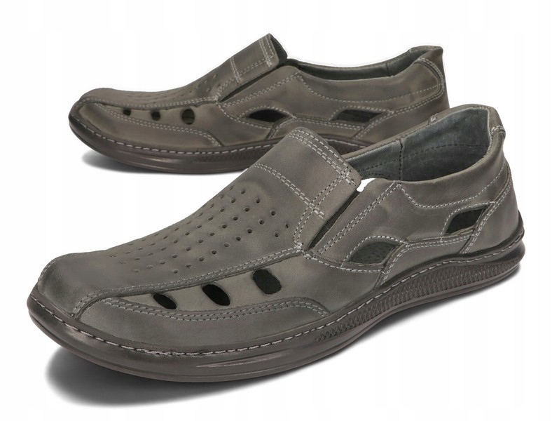 PÓŁBUT SANDAŁ MOKASYN SKÓRA POLSKIE 185 SZARY 42