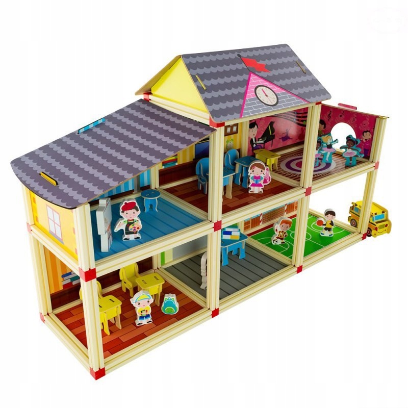 DOMEK DLA LALEK SZKOŁA DREWNIANE FIGURKI MEBLE Marka Eurobaby