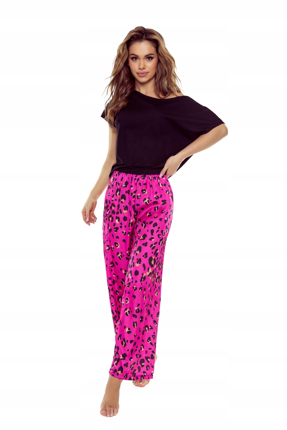 Pyžamo netopýří střih vzdušné nohavice Gladys Eldar amarantová pantera L