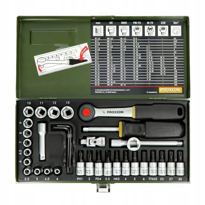 Zestaw Proxxon PR23080 grzechotka 1/4 cala 36 elementów profesjonalny