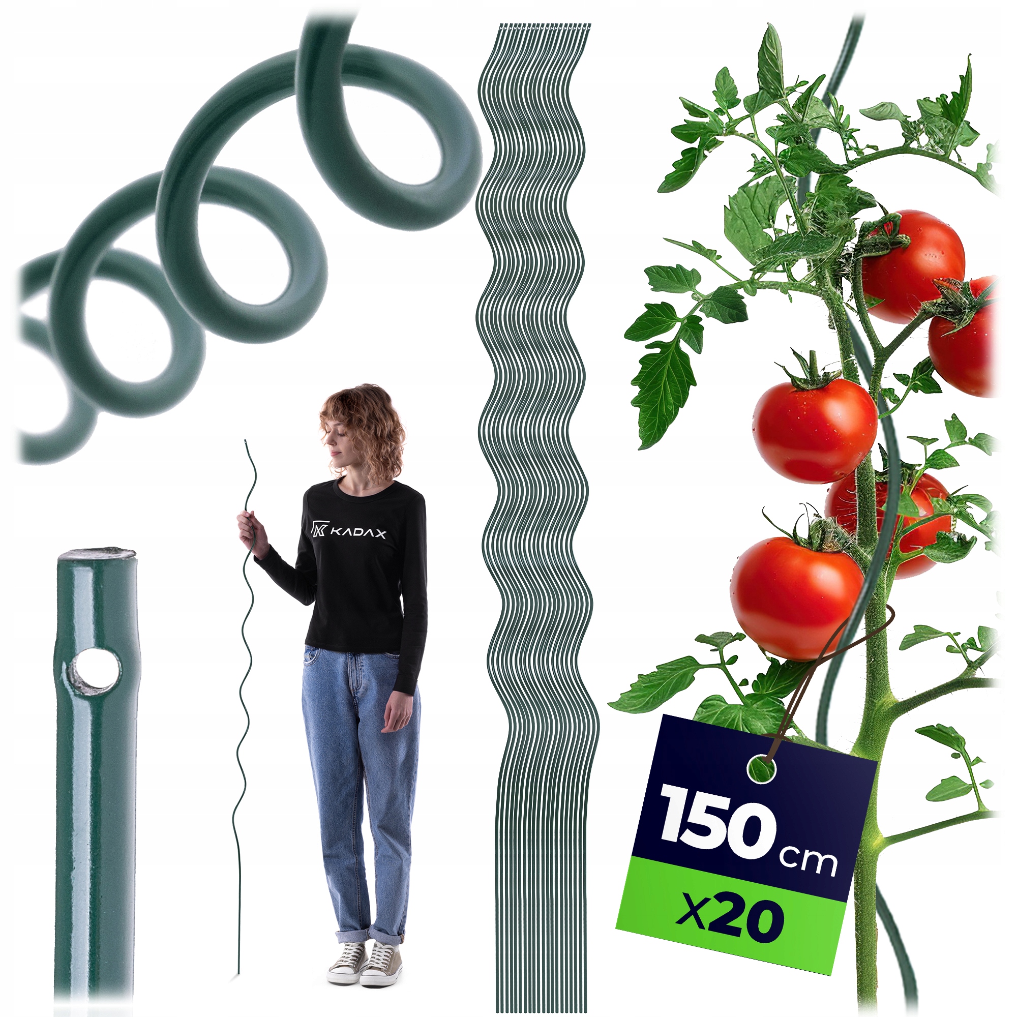 20 SZT. TYCZKI DO POMIDORÓW 150 cm SPIRALNE ROŚLIN OGÓRKÓW PALIKI PODPORA