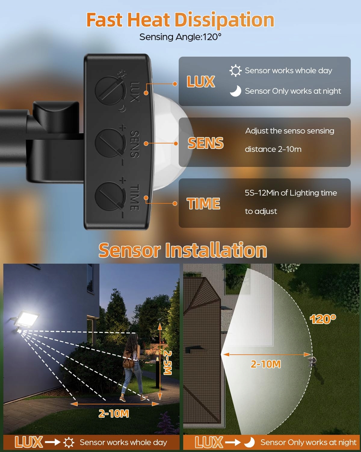 Reflektor LED Z Czujnikiem Ruchu 2 Sztuki 100W IP67 6500K TOPAUBUB — miniatura 4