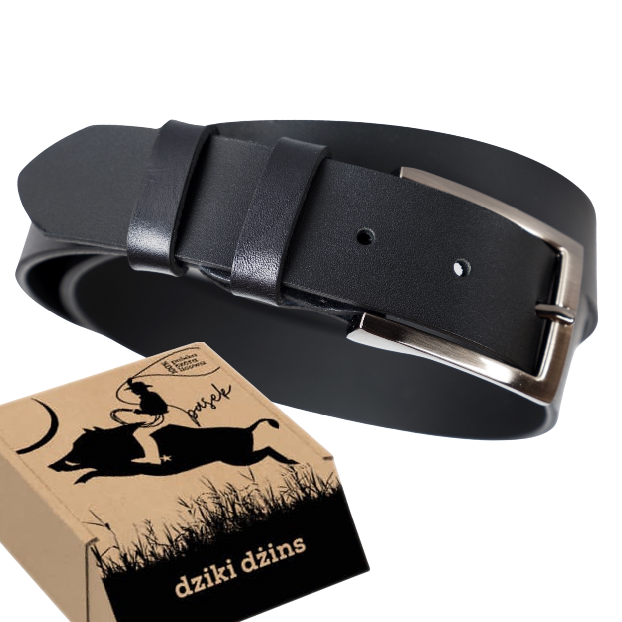 Dziki DżINS wąski pasek skórzany męski 90 cm czarny skóra licowa
