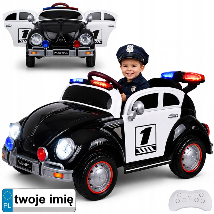 Autko na akumulator dla dziecka radiowóz garbus Policja bujanie PA0350