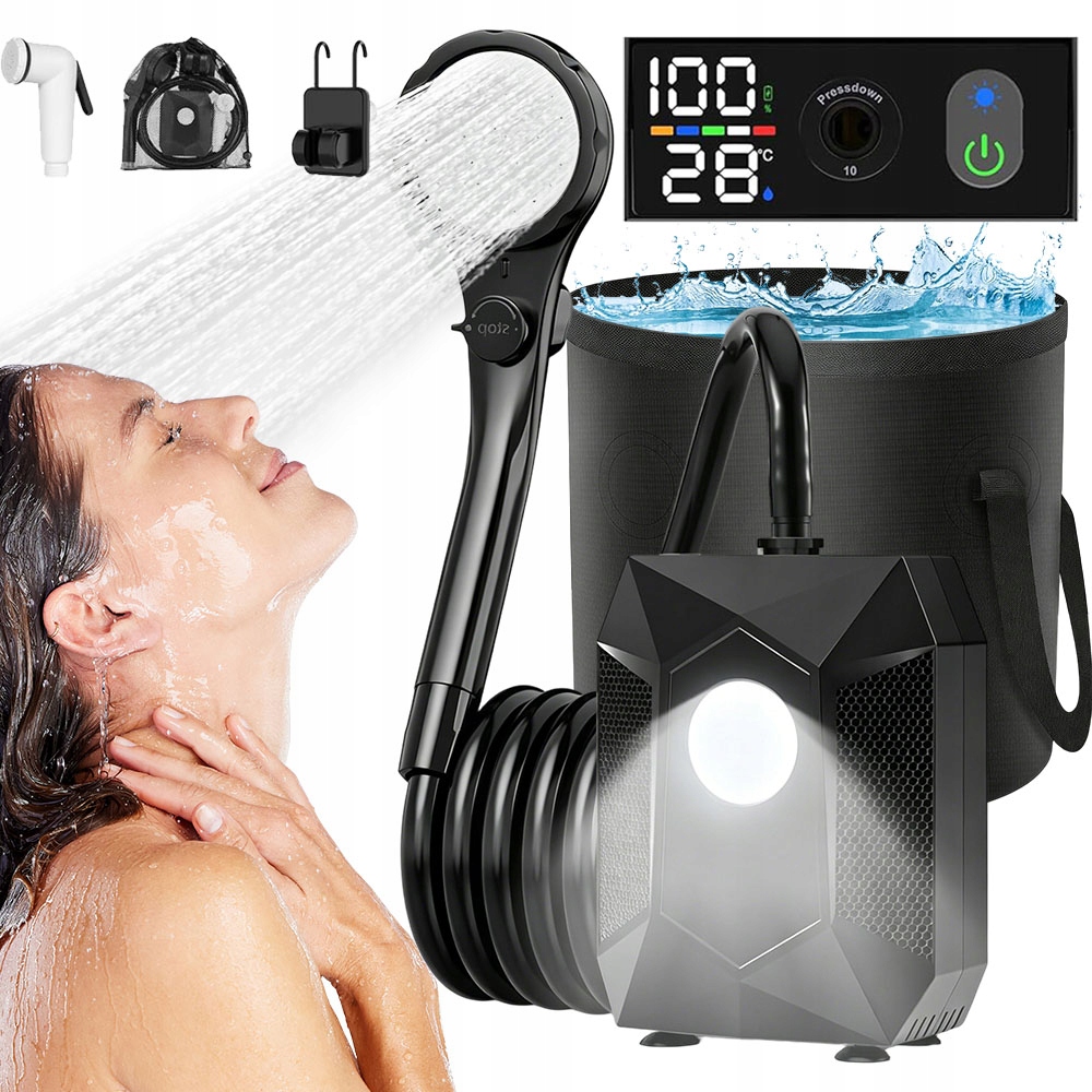 Turistický sprchový kout Akumulátor LCD 20L S Svítilnou na pozemek Stan Kemping