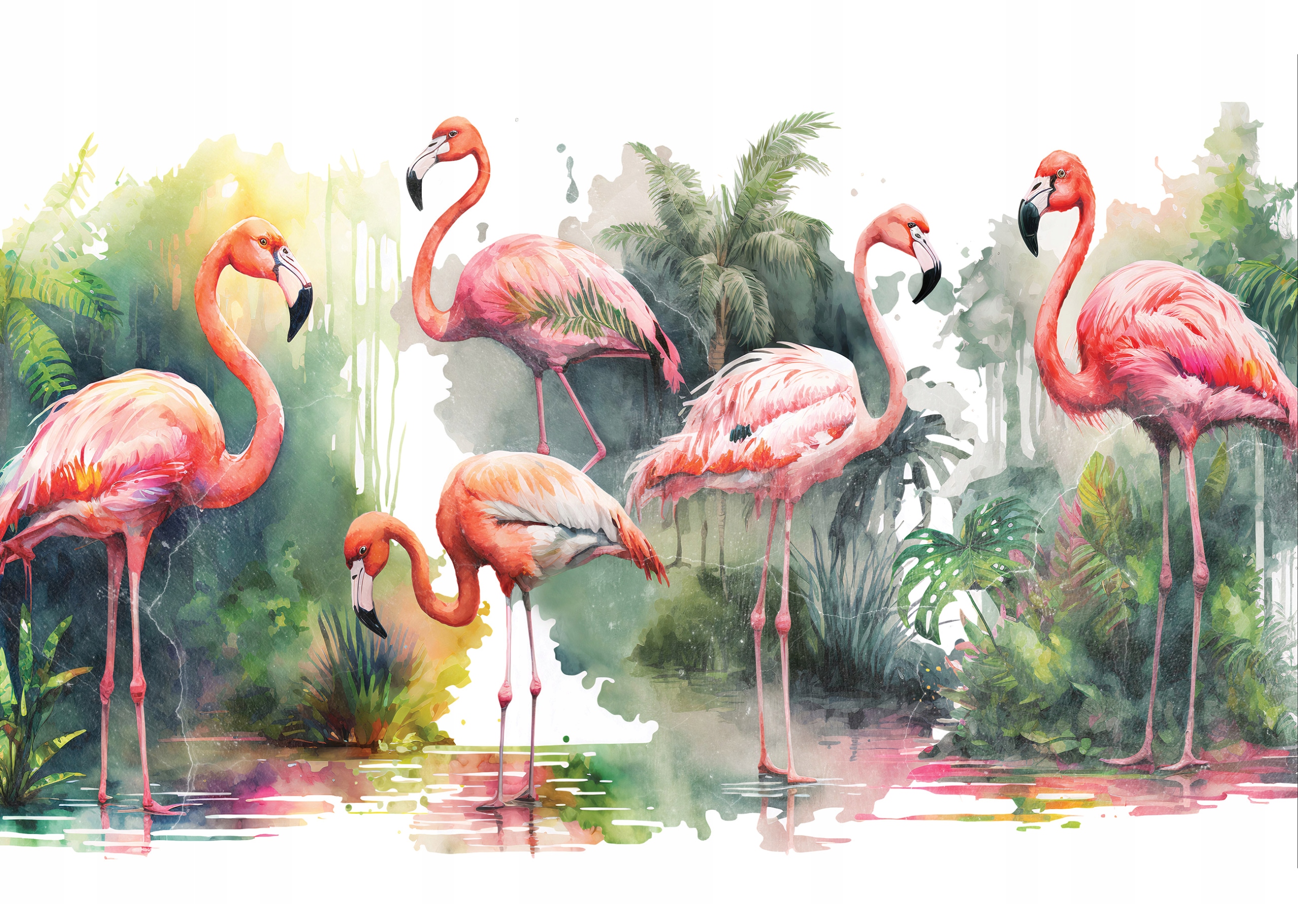 Fototapeta Flamingi Akvarely Ruž Tropické vinylové 416x254 lepidlo