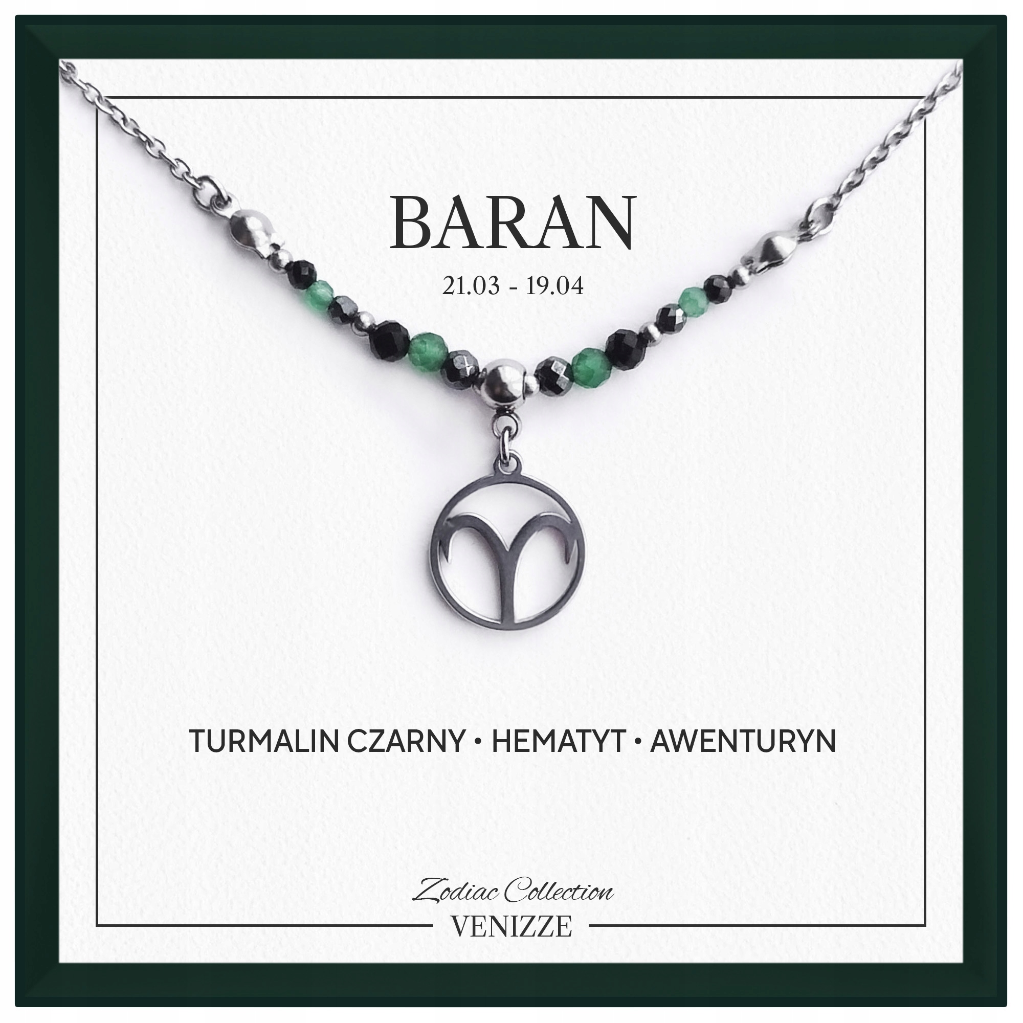 Naszyjnik Baran Zawieszka Znak Zodiaku Kamień Naturalny Turmalin Czarny