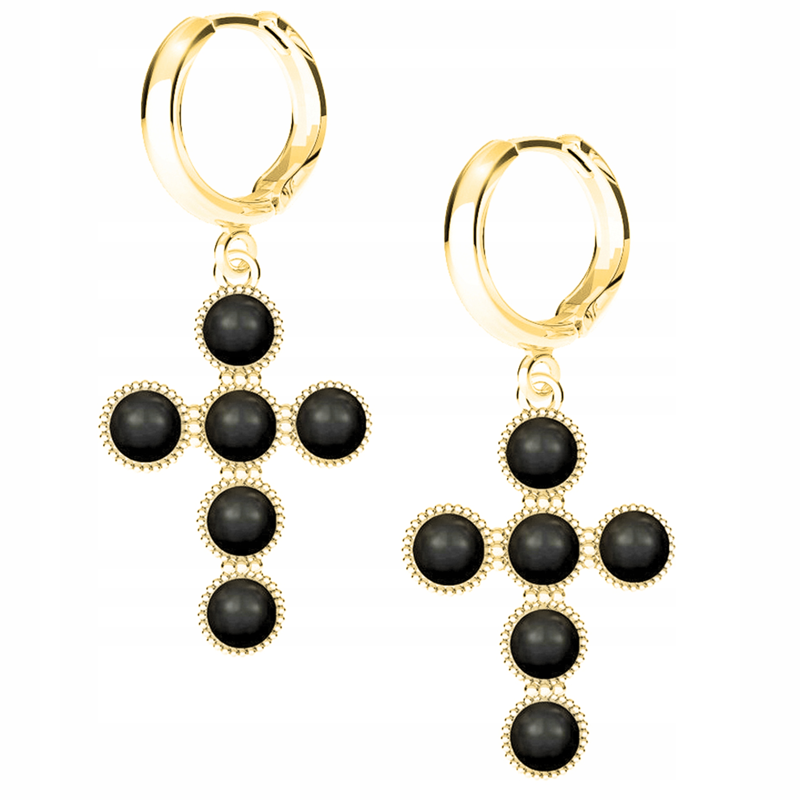 Náušnice zlaté Kříž Perly Černé stříbro 925