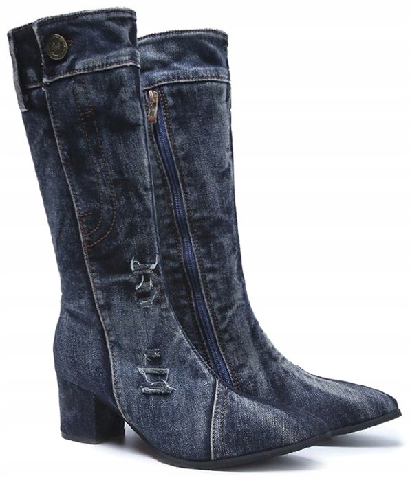 JEANSOWE KOZAKI NA OBCASIE NISKIE alladies AS4873