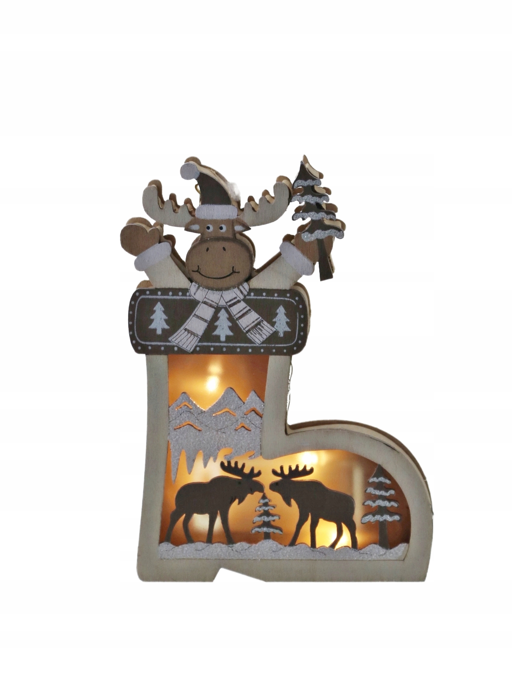 

Led drewniana Ozdoba skarpeta z Łosiem 16 cm