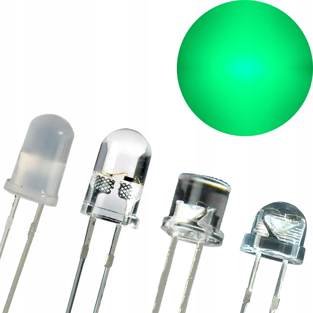

x50 Diody Led 5mm Zielone 520nm 4 rodzaje Dip