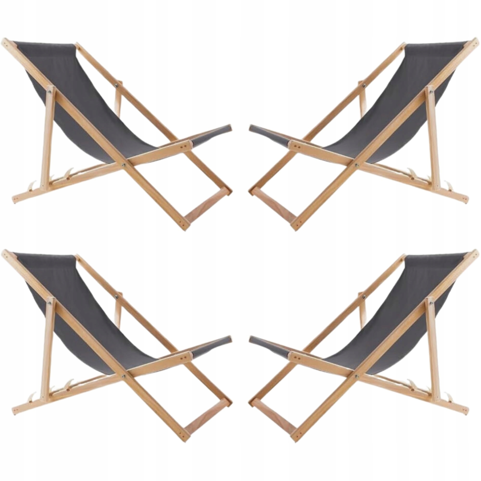 4X Ležadlo Skladacie Záhradné Plážové Stoličky Woodok Tmavosivá Látka
