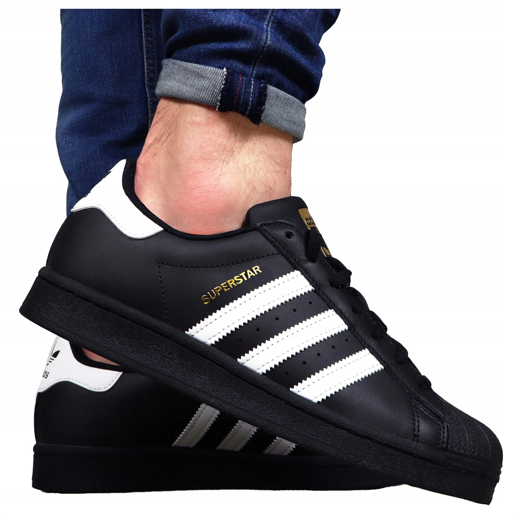 buty męskie Adidas Superstar Skórzane Czarne ze skóry sportowe sneakersy