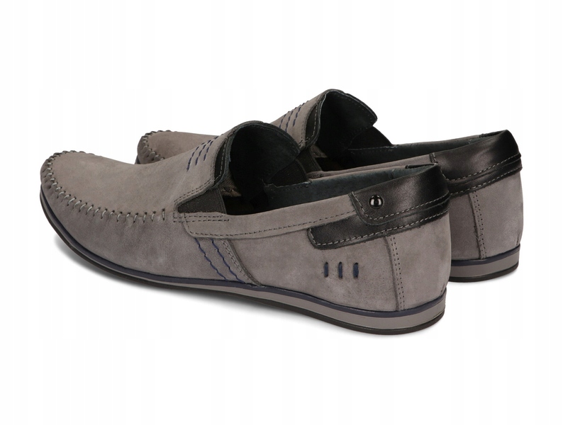 Mokasyny Buty Męskie Wsuwane Casual Skóra Naturalna Nubukowa 876 Szary 47 Kolor szary