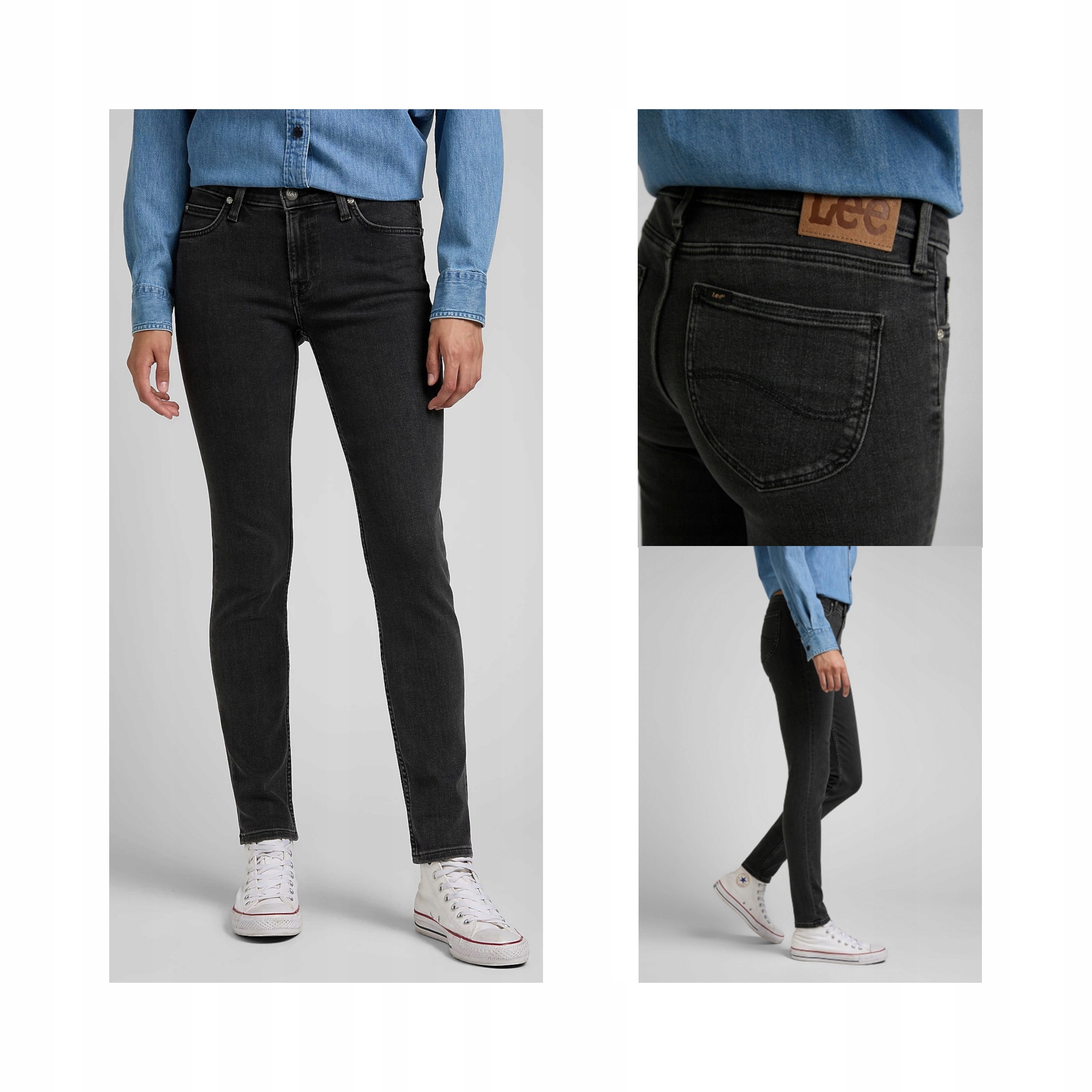 Kalhoty Lee Scarlett Dámské Bavlněné Džíny Black MID Stone 27W 33L