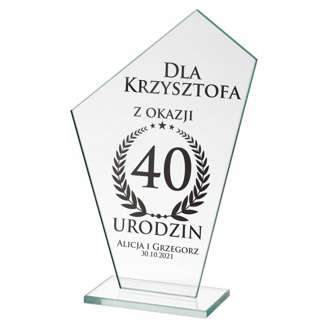 

na urodziny szklana statuetka 30 40 50