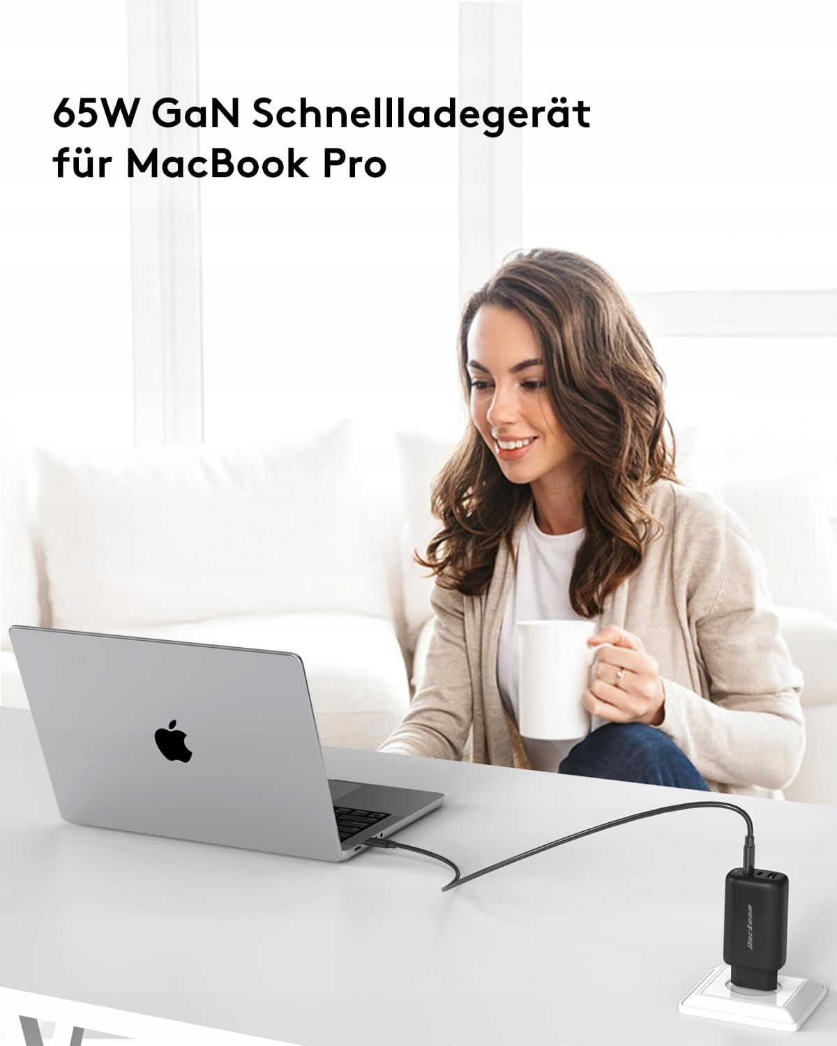 QACKENM GaN USB C 65W 3-Port Ładowarka dla MacBook iPhone iPad — miniatura 3