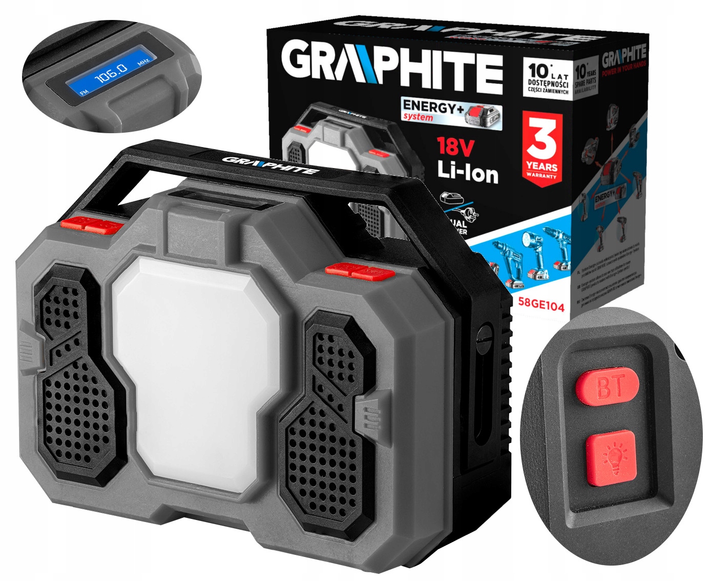 

Graphite Radio Budowlane Bluetooth Led 18V 58GE104