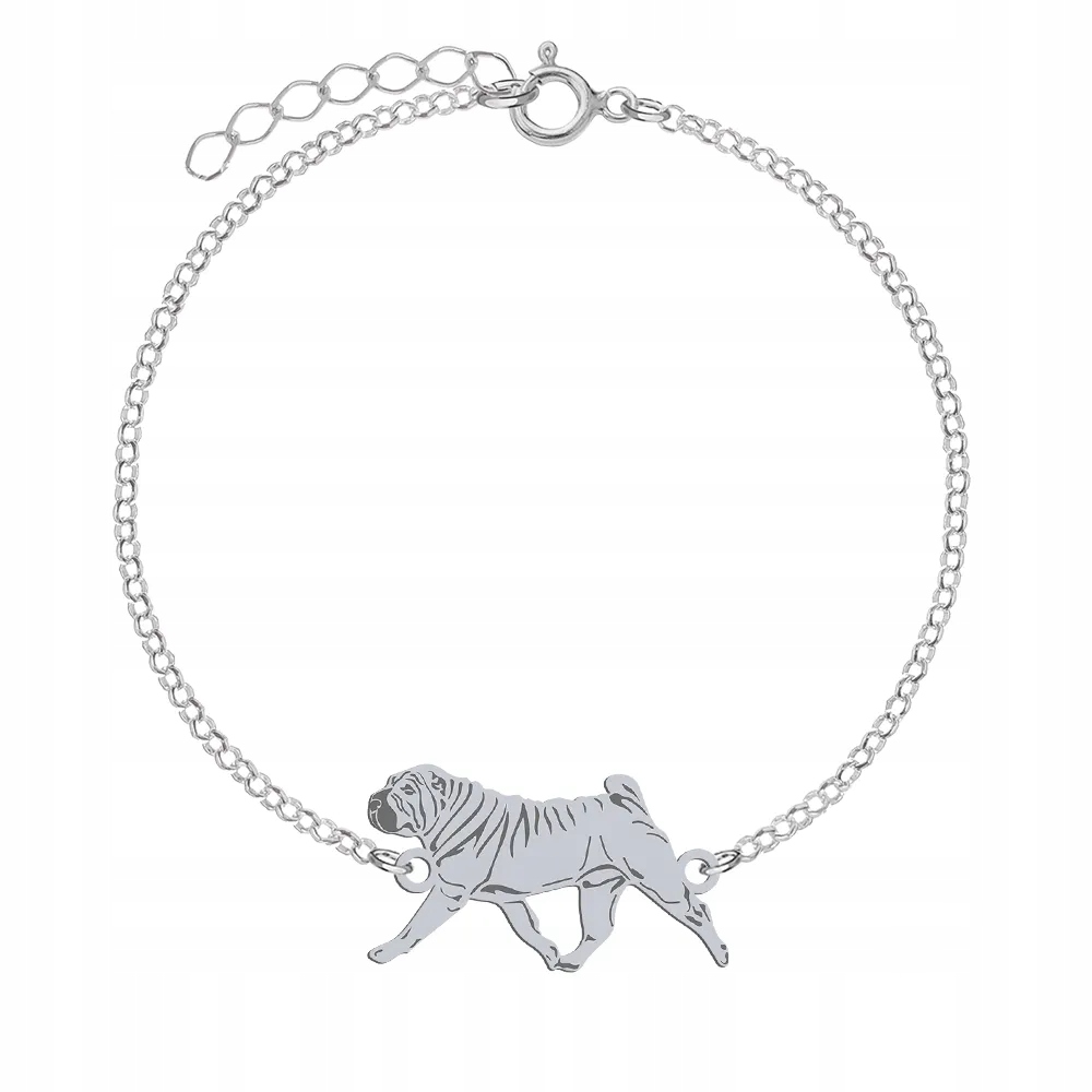 Stříbrný náramek se psem Shar Pei Stříbro 925 Šperky Gravírování Bonus