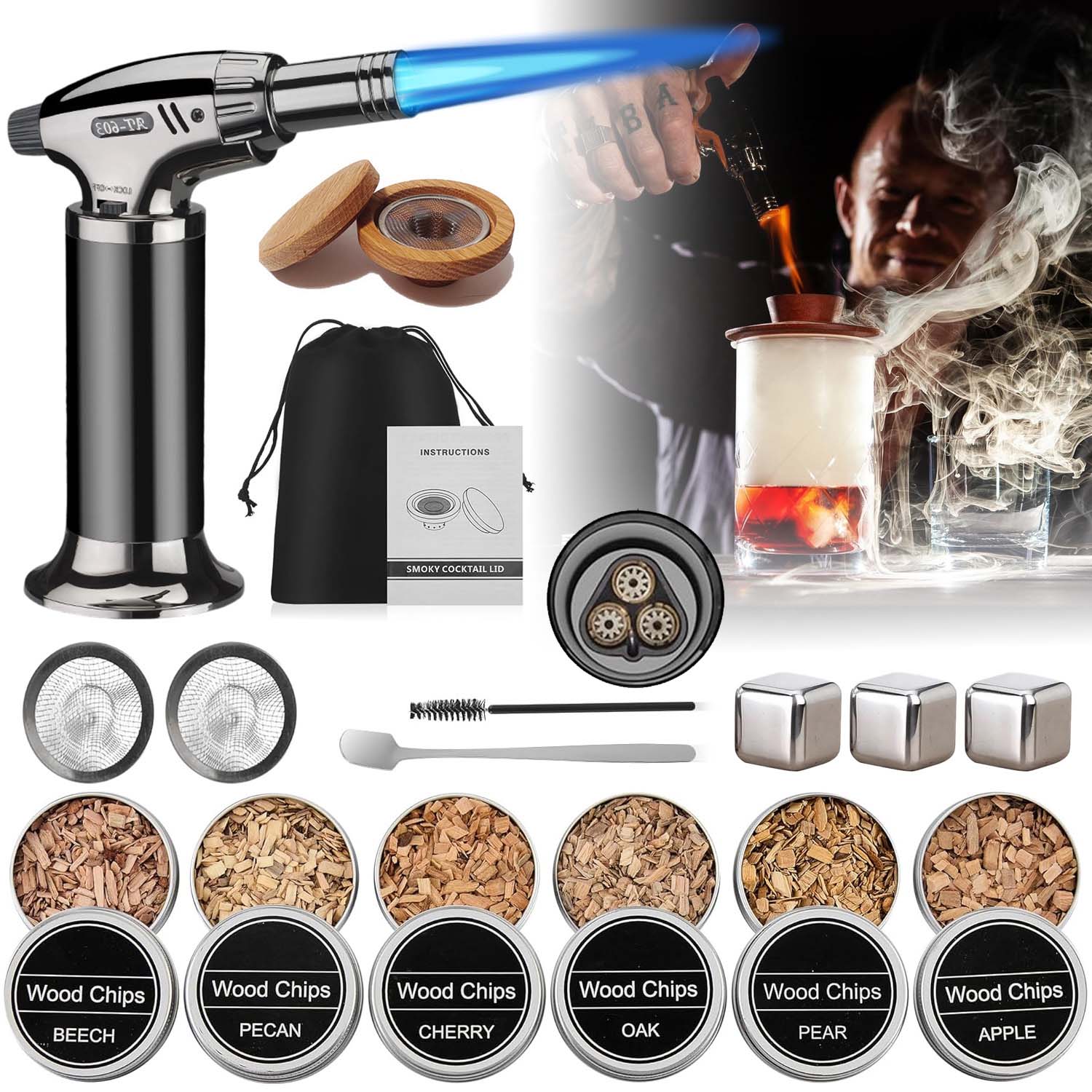 Sada Na Uzení Whisky Smoker Gadget Dárek Pro Přítele Muže 8V1