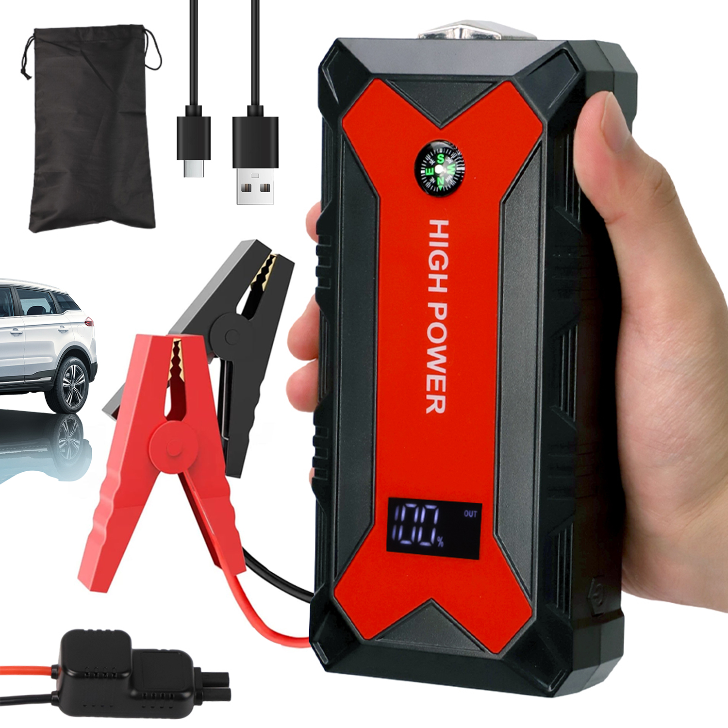 Startovací Booster Powerbanka Do Auta 8000MAH S Led Svítilnou