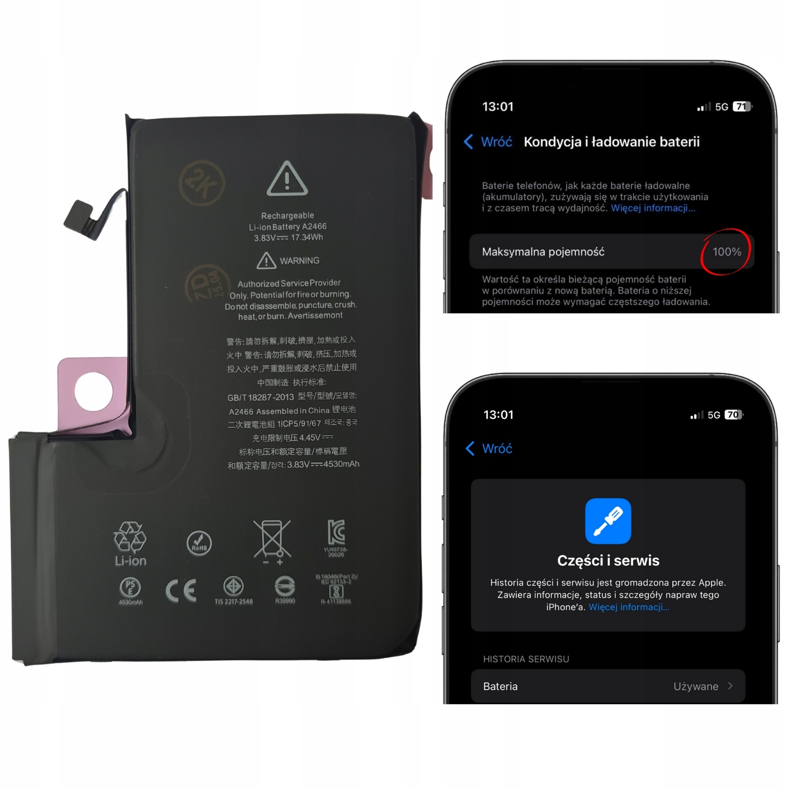 Bateria bez komunikatu, z kondycją, większa pojemność do iPhone 12 Pro Max