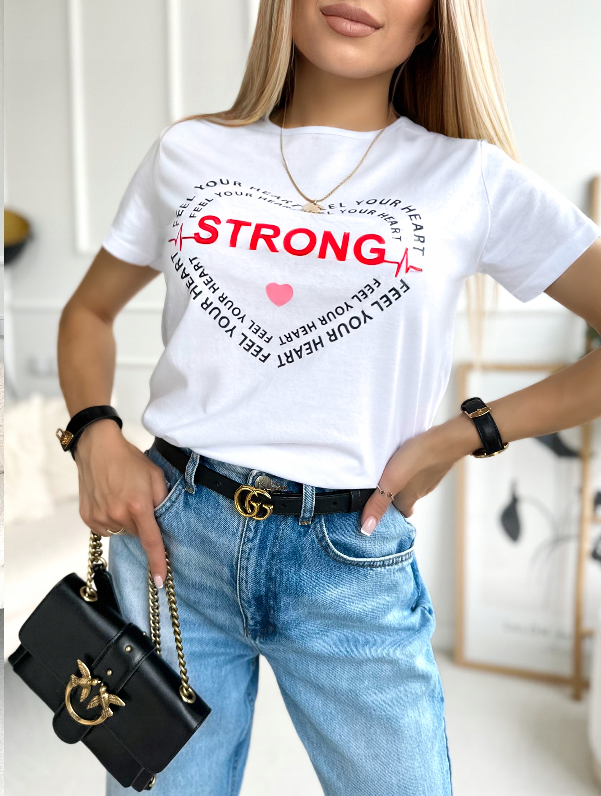 Bawełniana BLUZKA DAMSKA koszulka t-shirt modny print Rozmiar L