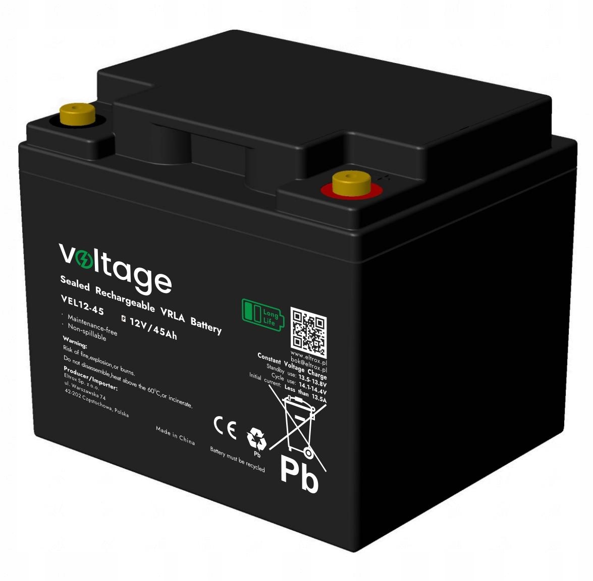 Akumulator Agm Voltage Long Life 12V 45Ah VEL12-45 (Żywotność 15 lat)